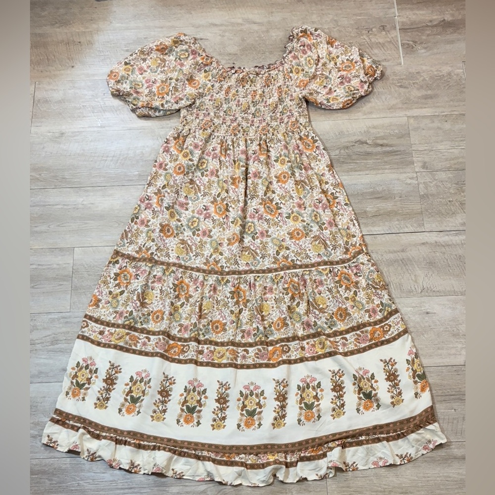 Kindred Women’s Smocked Bodice Puff Sleeves Floral Midi Dress Size 3X